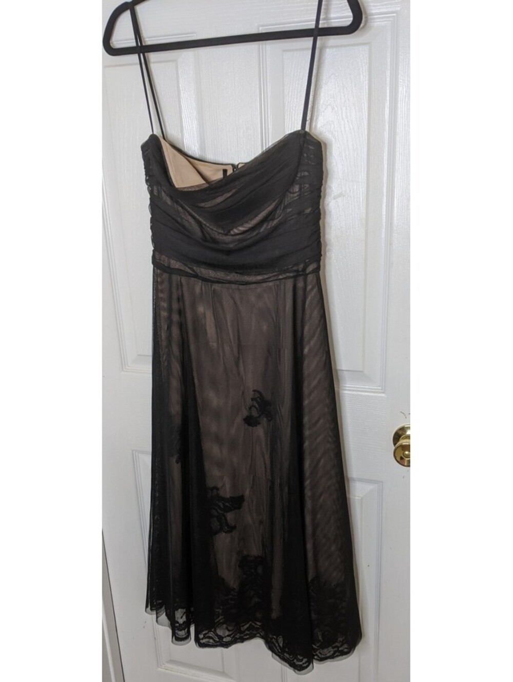 BCBGMAXAZRIA Vintage Y2k Black Mesh Over Nude Strapless Party Dress Size 10